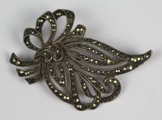 Vintage Continental Silver and Marcasite Brooch â€“ Bow Form