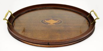 Fine Edwardian Mahogany & Satinwood Inlaid Oval Tray c.1900