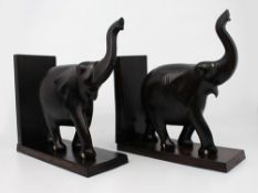 Pair of Antique African Carved Hardwood Elephant Bookends