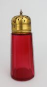 Antique Victorian Cranberry Glass Sugar Dredger