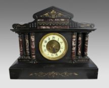 Victorian Black Marble Mantel Clock with Rouge Marble Columns c.1860