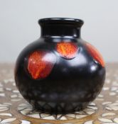 Vintage Poole Pottery Vase â€“ Black Glaze with Red/Orange Motifs
