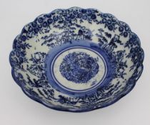 19th Century Blue and White Transferware Bowl â€“ Chinoiserie Style