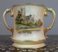 Royal Worcester Loving Cup â€“ Hand-Painted Worcester Cathedral c.1902