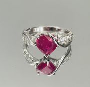 Beautiful Natural Heart Shape Burmese Ruby Ring 1.58 Ct With Diamonds & 18k Gold