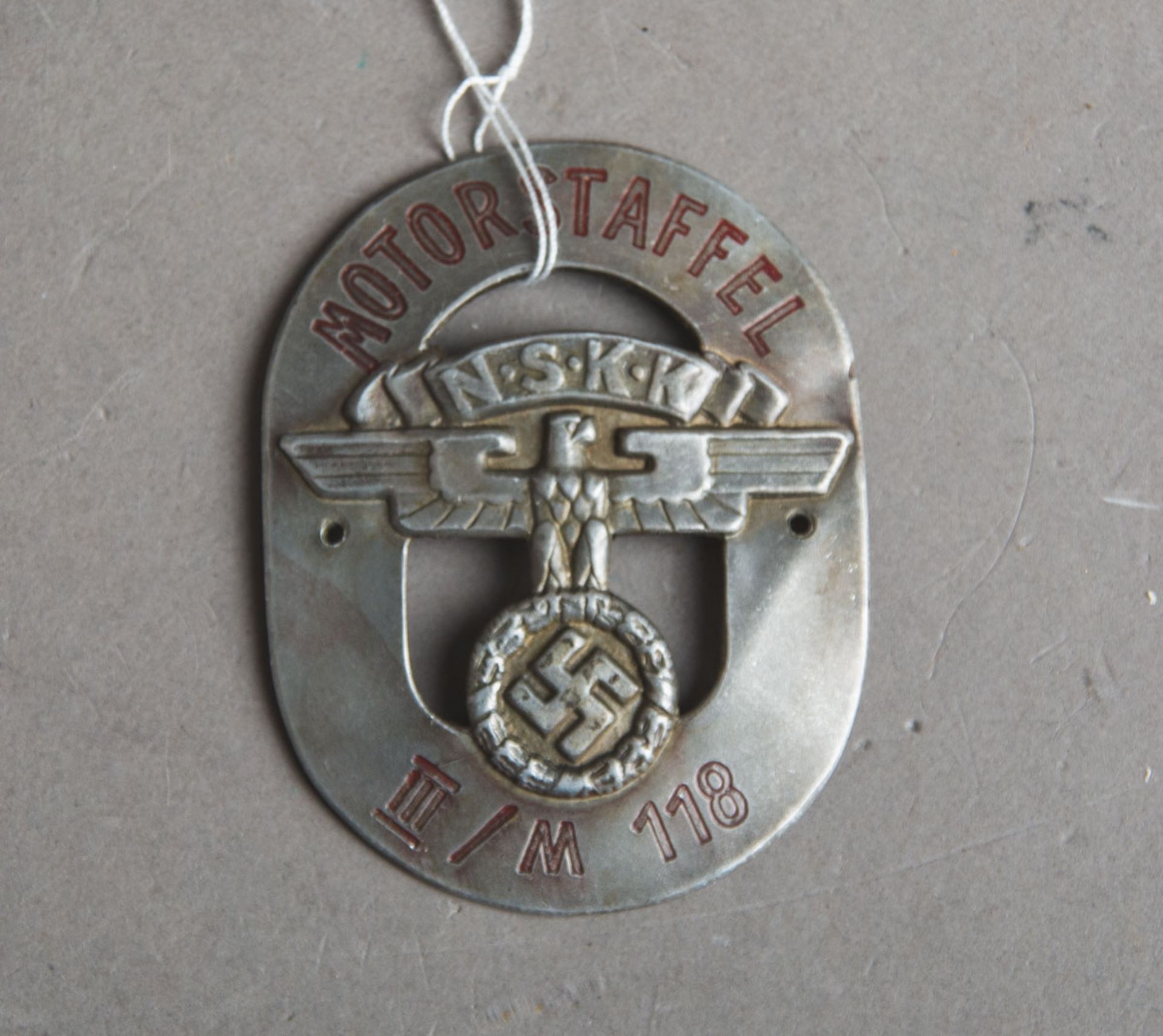 Metallschild "NSKK Motorstaffel III / M 118" (Drittes Reich)