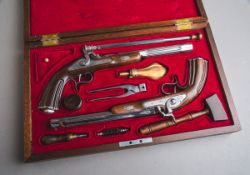 Paar Perkussionspistolen im Duellpistolenkasten (neuzeitlich)