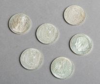 6-teiliges Konvolut von 5-DM-Sondermünzen (BRD)