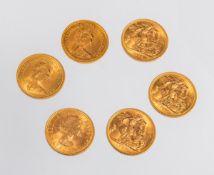 6-teiliges Set von Goldmünzen 1 Sovereign 