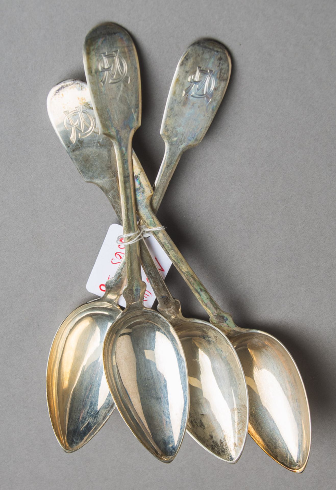 4-teiliges Set von Suppenlöffeln 800 Silber (19. Jh.)