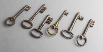 6-teiliges Konvolut von historischen Schlüsseln (17.-19. Jh.)