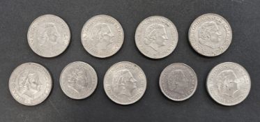 9-teiliges Konvolut von 2 1/2-Gulden-Münzen 