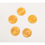 5-teiliges Set Goldmünzen "Krügerrand" (Südafrika)