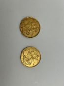2-teiliges Set von Goldmünzen 1 Sovereign 