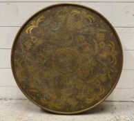 A brass etched Indian tea table top (Dia61cm)