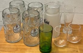 A selection of glassware to include beer steins