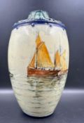 A Royal Crown Derby vase with nautical hand painted scene, approximate height 24cm,