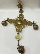 Brass Byzantine cross hanging candle holder 76cm x 50cm