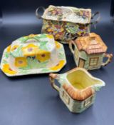 A collection of vintage china to include butter dishes and Cottage ware
