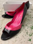 Vintage Clothes and Textiles 1980's Peep Toe court shoe size 6, black and pink