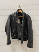 A vintage Shell leather bikers jacket with Harley Davidson owners club badges, size 46