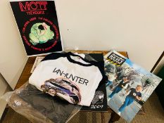 A selection of signed items to include a signed Heavy Traffic record and a signed Ian Hunter badge