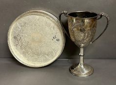 A silver plated trophy dated 1929 and an Arthur Price tray trophy for the Down Royal racecourse