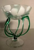 A Mid-century Jozefina Kronso green glass compote or jelly fish bowl