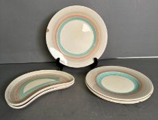 A selection of six pieces of Susie Cooper 'Wedding Band' pottery