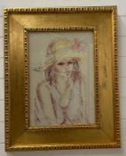 A pastel on paper portrait of a seated lady with hat signed lower left and dated 64 (68cm x 64cm)