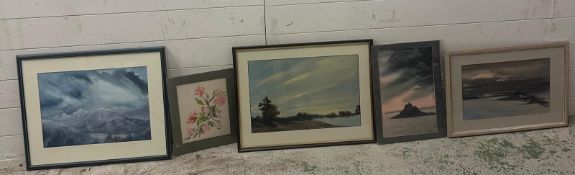 Five water colours of rural scenes by the artist Forest Wearne. Largest 58x48