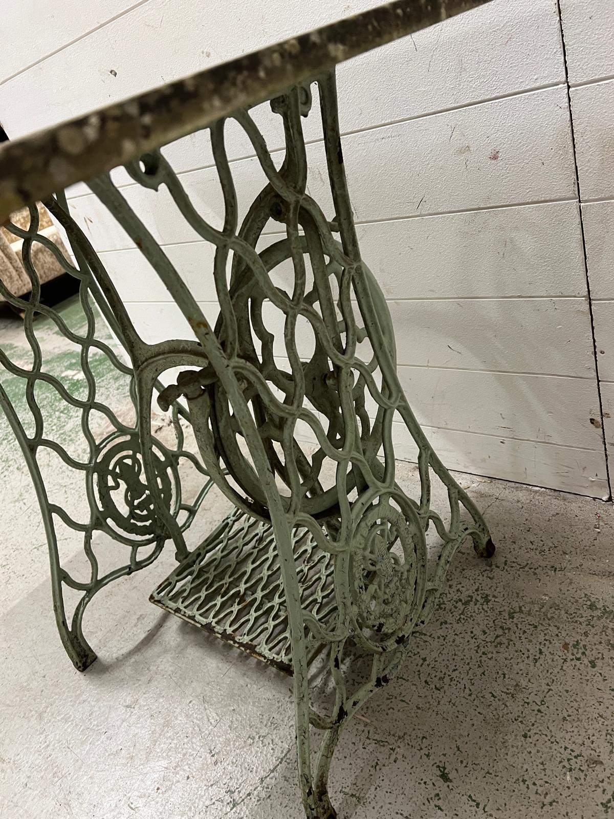 A converted cast iron sewing machine table with marble top (H74cm W89cm D60cm) - Image 3 of 3