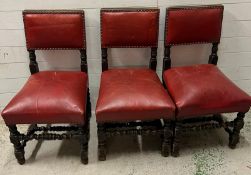 Three leather studded oak frame chairs