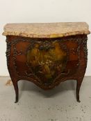 A marble topped commode, The French commode painted to front (H89cm W98cm D54cm)