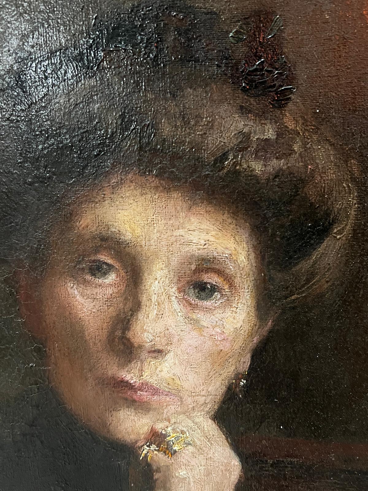 Portrait of a seated lady with fan in hand, artist unknown, oil on canvas - Image 5 of 9