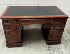 Twin pedestal desk with graduating drawers (H72cm W120cm D58cm)