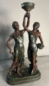 Art Nouveau style twin figure table lamp (no shade)