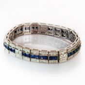 A Modern Diamond and sapphire cocktail bracelet, length 175.00mm x 9,80mm, gross weight 43.90g
