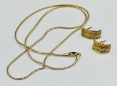 A 9ct gold necklace and pair of earrings, with approximate weight of 5.6g
