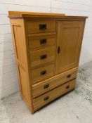 Mission style chest of drawers, opens to shelves and drawers (H140cm W104cm D50cm)