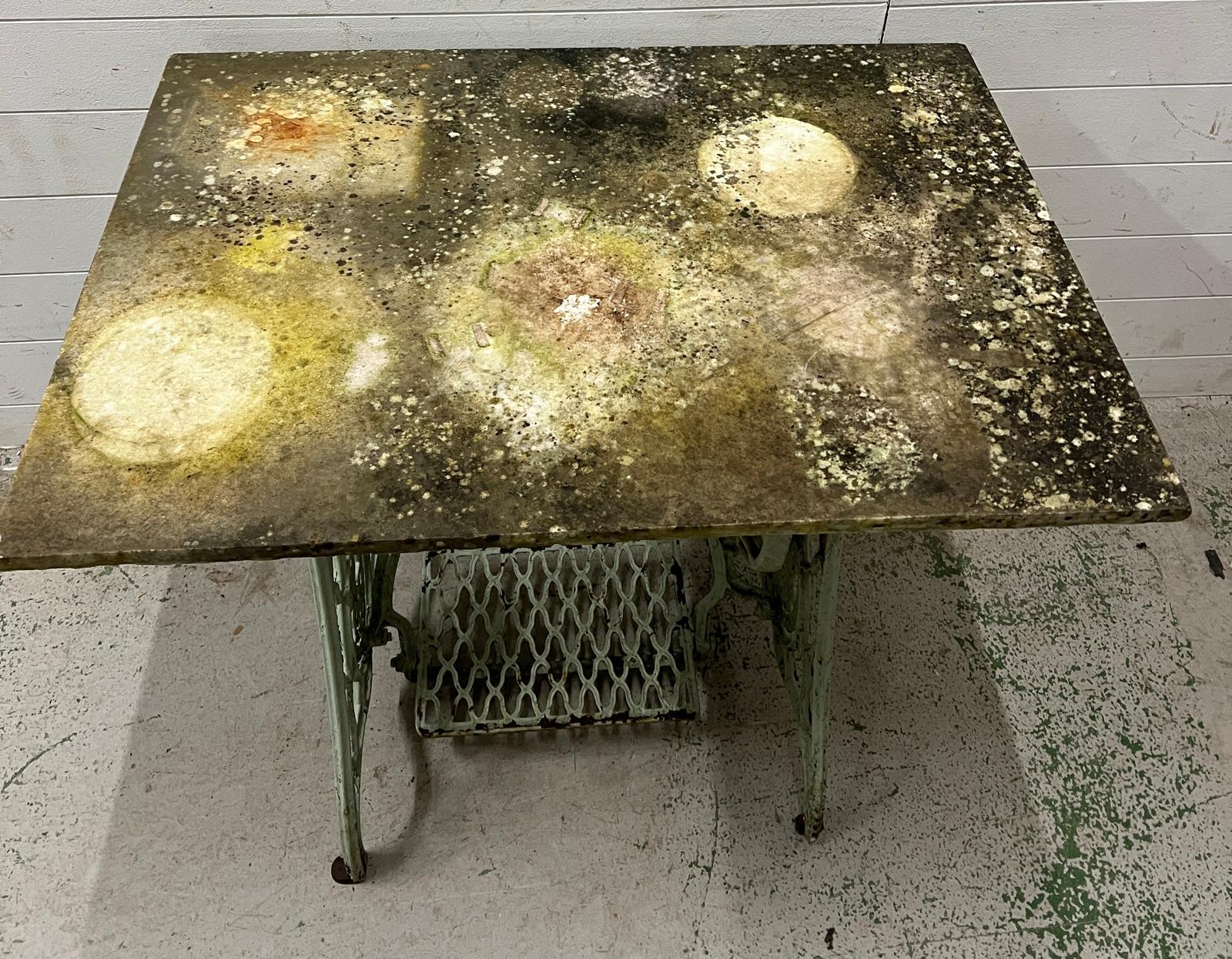 A converted cast iron sewing machine table with marble top (H74cm W89cm D60cm) - Image 2 of 3
