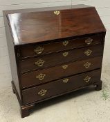 George III style bureau, fall opening to an arrangement of small drawers and pigeon holes (H107cm