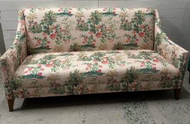 Three seater slope armed sofa with country scene fabric (W177cm D80cm)
