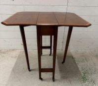 A mahogany drop leaf gate legged side table with string inlay (H67cm W76cm D61cm)