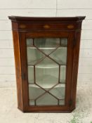 A mahogany astragal glazed corner cabinet, fruit wood inlay, casting for internal lighting (H107cm