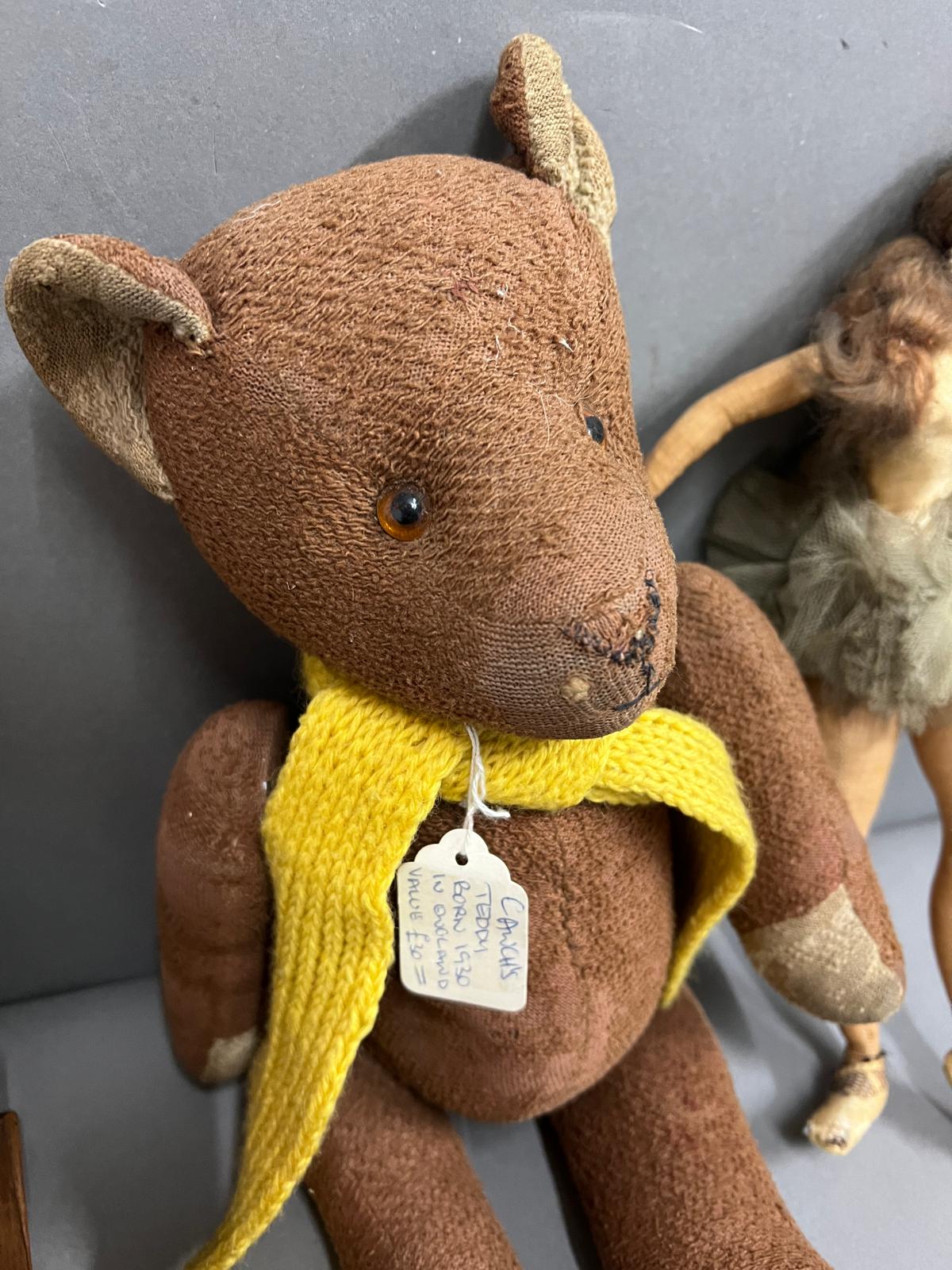 A teddy bear with jointed legs and arms along with a ballerina doll - Image 2 of 3