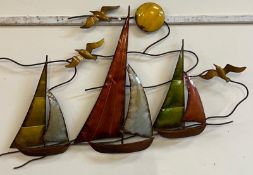 Metal wall hanging of three sailing boats (95cm x 52cm)