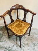 A mahogany inlaid corner chair with pierced back