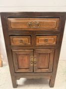 A hardwood side table with one short drawer and storage under (H75cm SQ46cm)