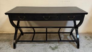 A Chinese colonial style desk with drawers on X Frame legs (78 x 72 x 148)